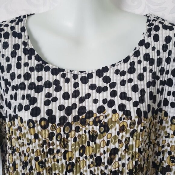 Ladies women's top blouse Lightweight pleated black green white  dots - Picture 3 of 7